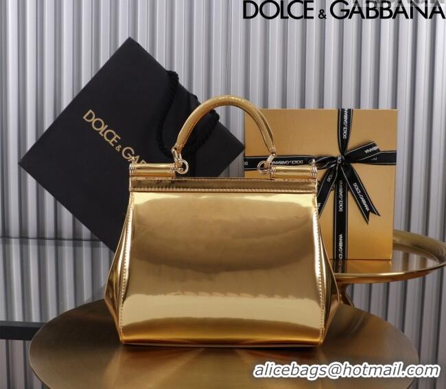 Best Price Dolce&Gabbana Glazed Calfskin Small Sicily handbag BB6112 Gold 2024