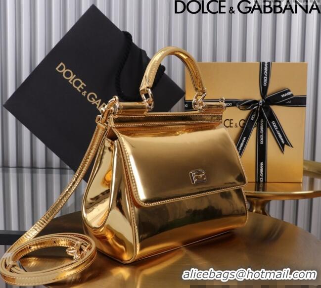 Best Price Dolce&Gabbana Glazed Calfskin Small Sicily handbag BB6112 Gold 2024