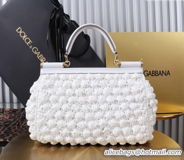 Grade Design Dolce&Gabbana Raffia Crochet Elongated Medium Sicily handbag BB6116 White 2024