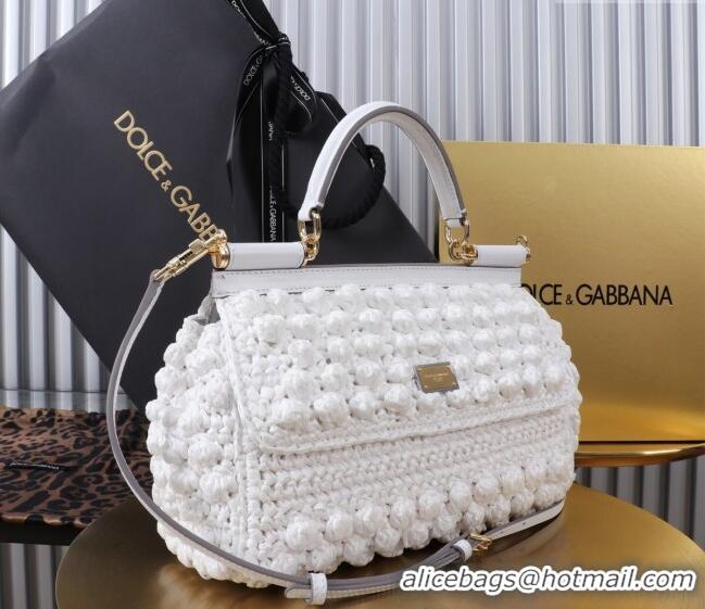 Grade Design Dolce&Gabbana Raffia Crochet Elongated Medium Sicily handbag BB6116 White 2024