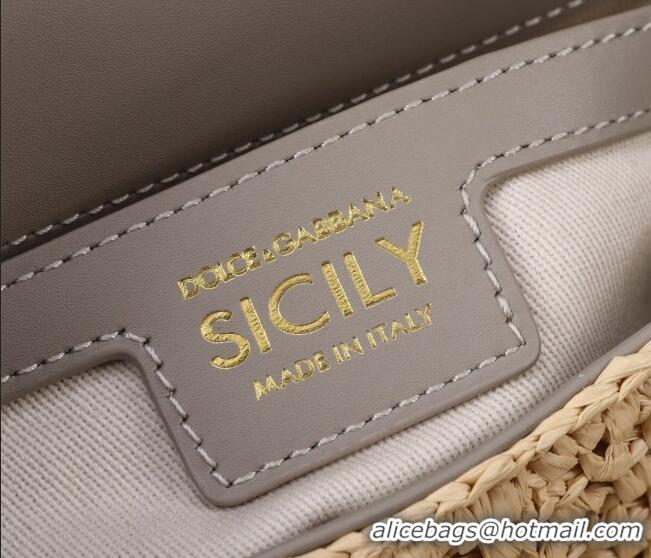 Promotional Dolce&Gabbana Small Sicily handbag in Raffia Crochet and Snakeskin Embossed Leather BB6111 Beige/Grey 2024