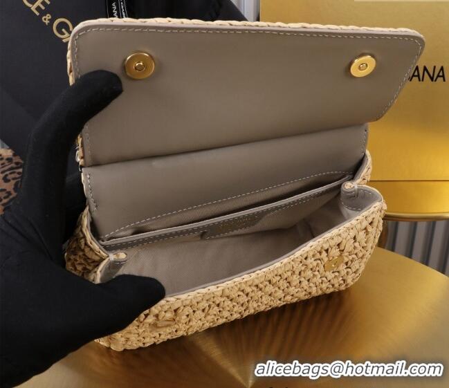 Promotional Dolce&Gabbana Small Sicily handbag in Raffia Crochet and Snakeskin Embossed Leather BB6111 Beige/Grey 2024