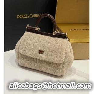 Super Quality Dolce&Gabbana Shearling Small Sicily handbag BB6112 Beige 2024