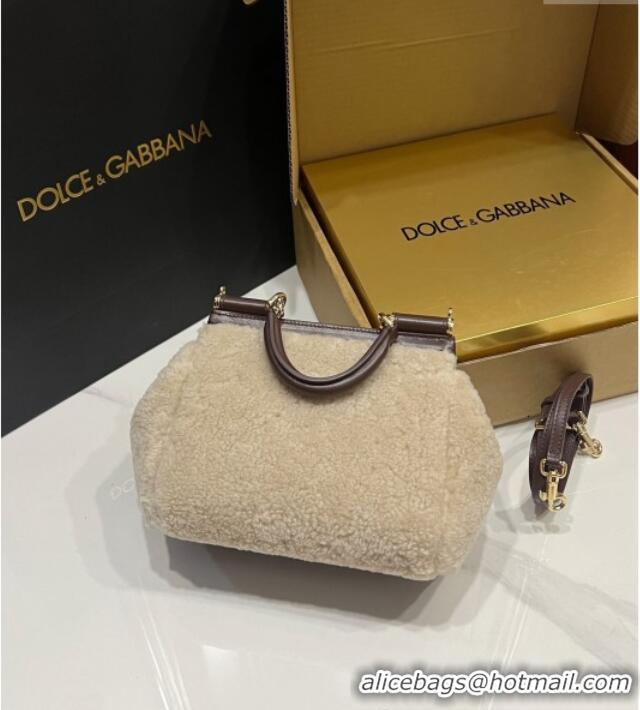 Super Quality Dolce&Gabbana Shearling Small Sicily handbag BB6112 Beige 2024