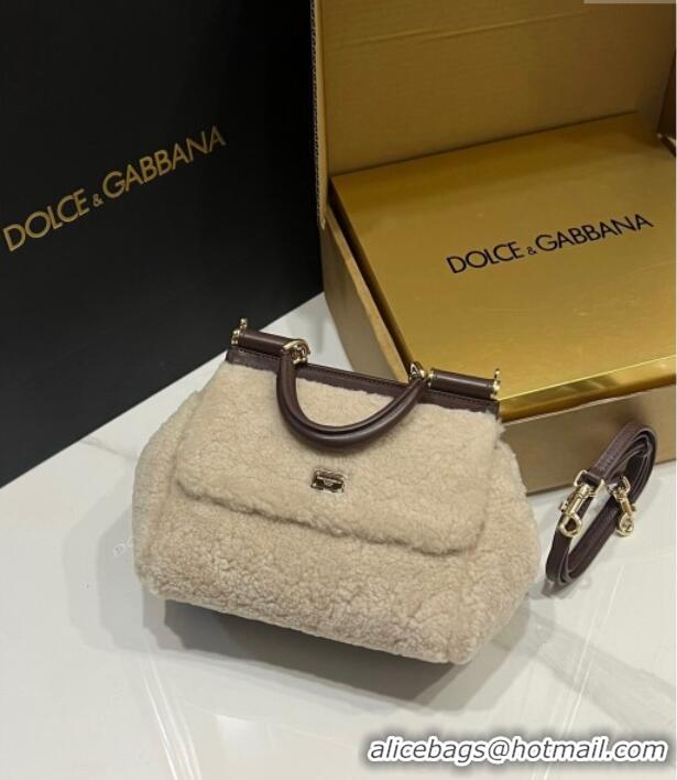 Super Quality Dolce&Gabbana Shearling Small Sicily handbag BB6112 Beige 2024