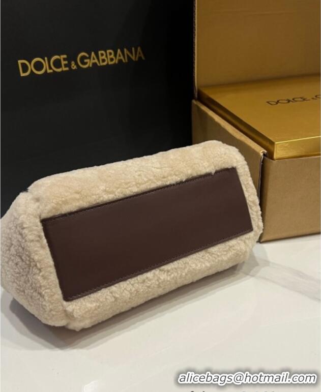 Super Quality Dolce&Gabbana Shearling Small Sicily handbag BB6112 Beige 2024