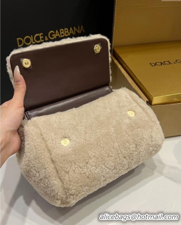 Super Quality Dolce&Gabbana Shearling Small Sicily handbag BB6112 Beige 2024