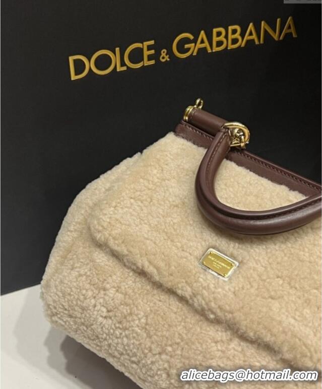 Super Quality Dolce&Gabbana Shearling Small Sicily handbag BB6112 Beige 2024