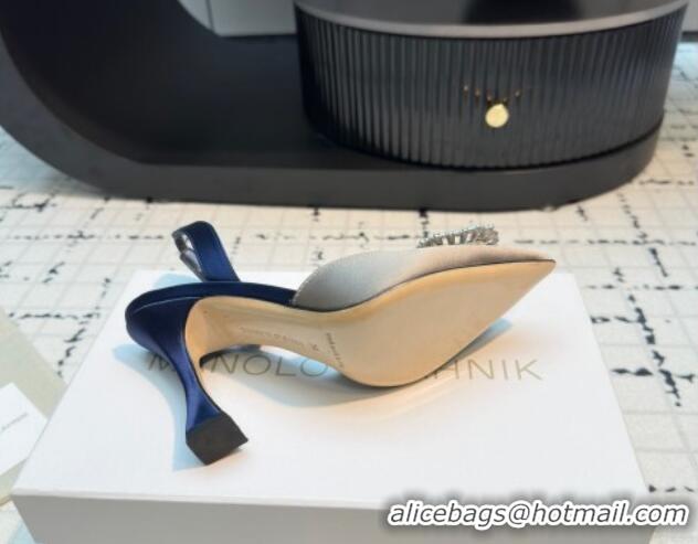 Low Price Manolo Blahnik Laali Satin Slingback Pumps 8cm with Strass Buckle Grey 1225047