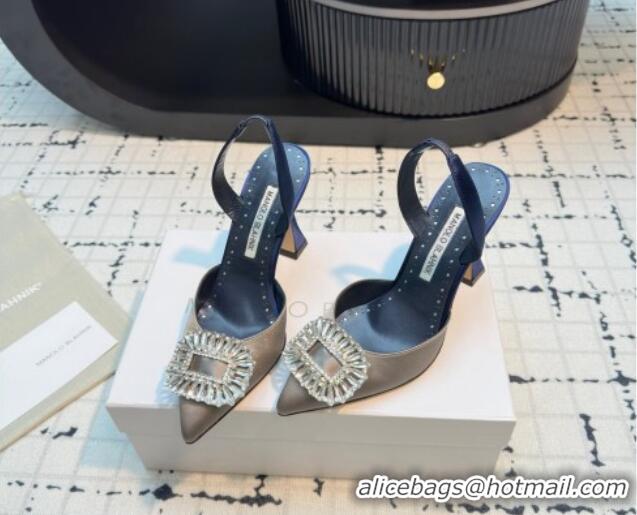 Low Price Manolo Blahnik Laali Satin Slingback Pumps 8cm with Strass Buckle Grey 1225047