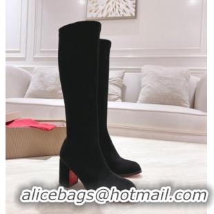 Popular Style Christian Louboutin Stretch Suede High Boots 7cm Black 1223112