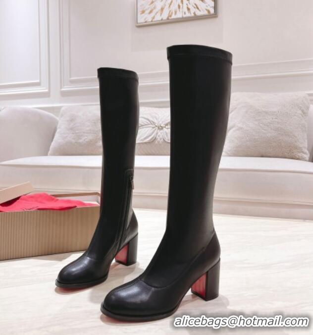 Luxury Cheap Christian Louboutin Stretch Leather High Boots 7cm Black 1223113