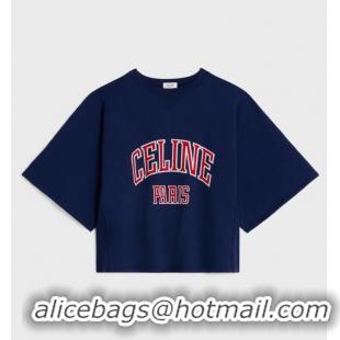 Best Price Celine Paris Loose Sweatshirt In Cotton Fleece CE7511 Navy Blue