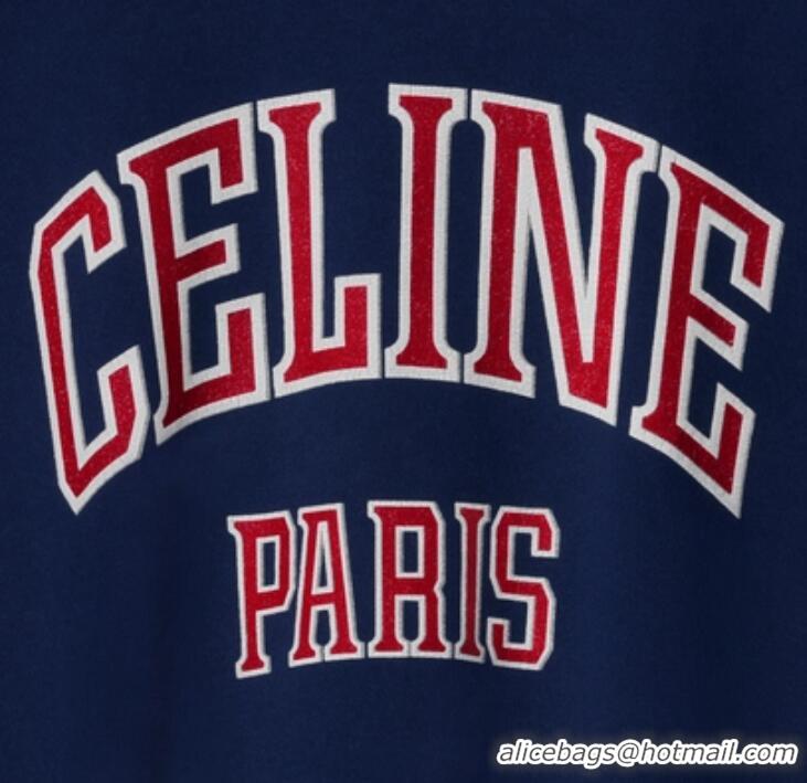 Best Price Celine Paris Loose Sweatshirt In Cotton Fleece CE7511 Navy Blue