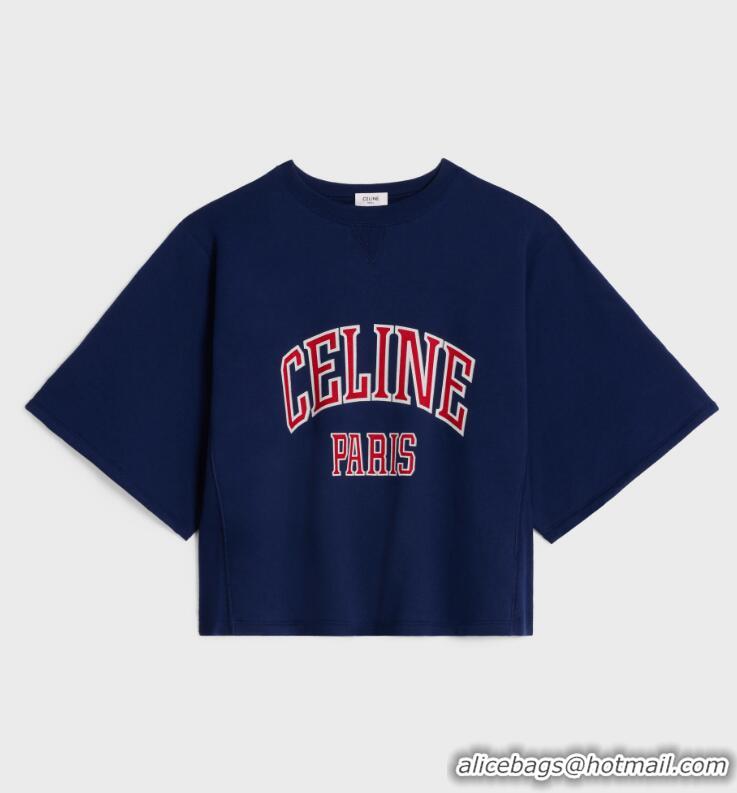 Best Price Celine Paris Loose Sweatshirt In Cotton Fleece CE7511 Navy Blue