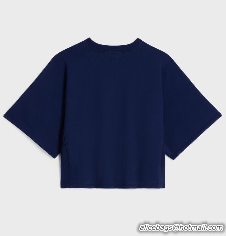 Best Price Celine Paris Loose Sweatshirt In Cotton Fleece CE7511 Navy Blue