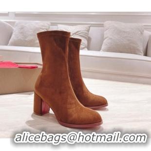 Grade Christian Louboutin Stretch Suede Ankle Boots 7cm Brown 223116