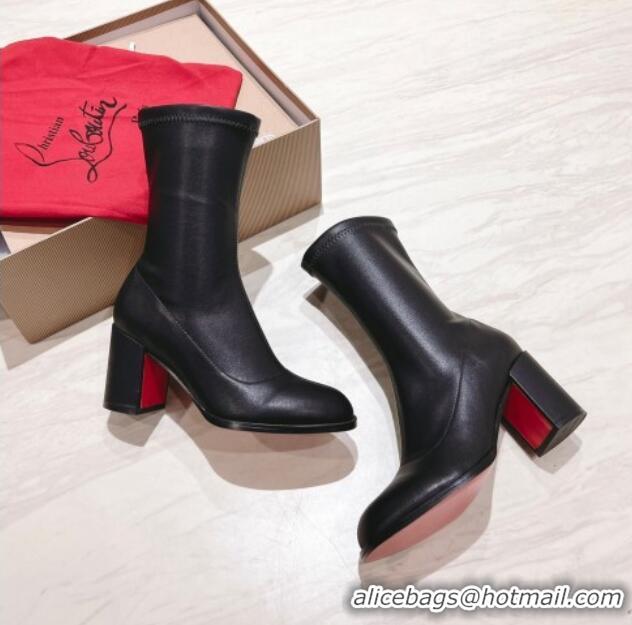 Good Product Christian Louboutin Stretch Leather Ankle Boots 7cm Black 1223117