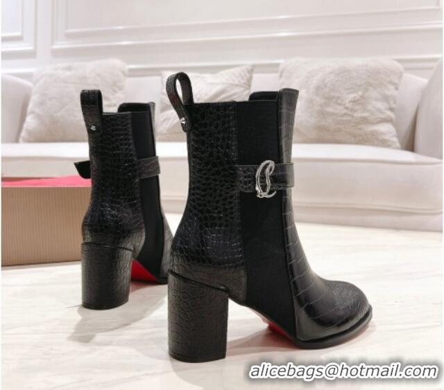 Cheap Price Christian Louboutin CL Chelsea Heel Ankle Boots 7cm in Crocodile Embossed Leather Black 1223118