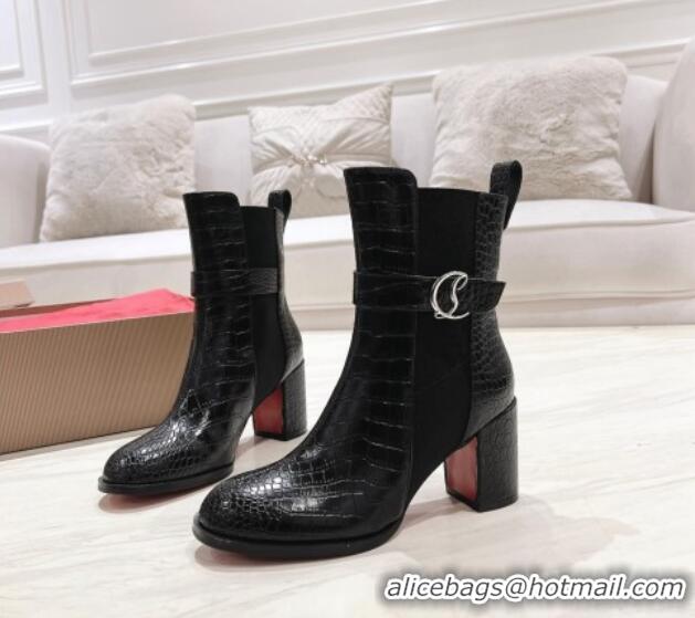 Cheap Price Christian Louboutin CL Chelsea Heel Ankle Boots 7cm in Crocodile Embossed Leather Black 1223118