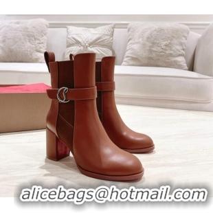 Trendy Design Christian Louboutin CL Chelsea Heel Ankle Boots 7cm in Calf Leather Brown 1223119