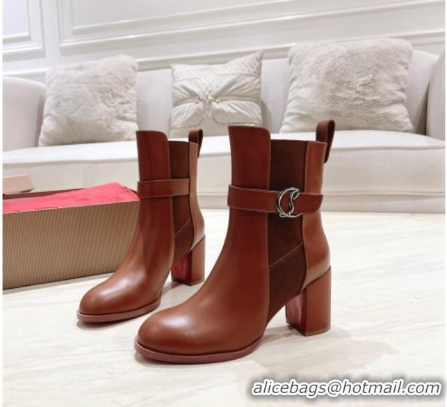 Trendy Design Christian Louboutin CL Chelsea Heel Ankle Boots 7cm in Calf Leather Brown 1223119