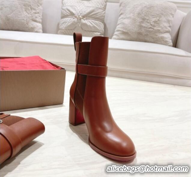 Trendy Design Christian Louboutin CL Chelsea Heel Ankle Boots 7cm in Calf Leather Brown 1223119