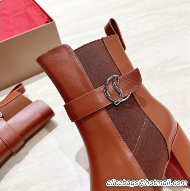 Trendy Design Christian Louboutin CL Chelsea Heel Ankle Boots 7cm in Calf Leather Brown 1223119