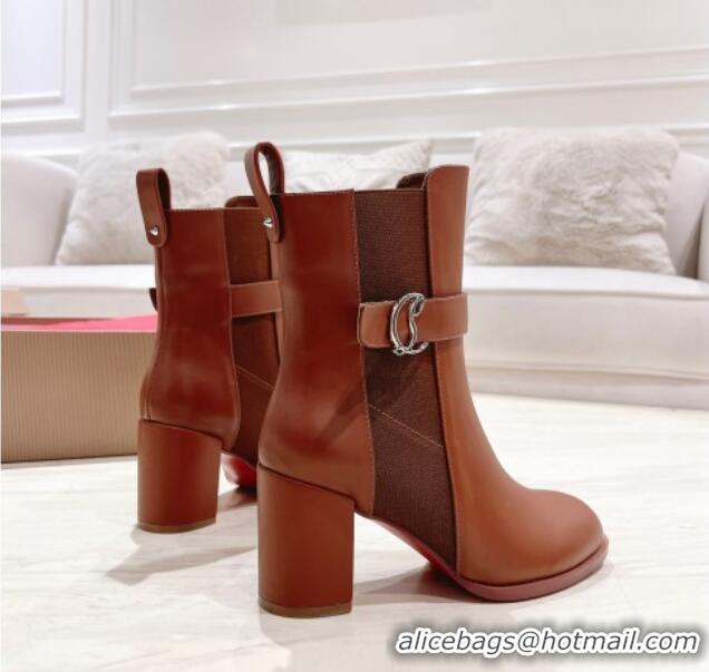 Trendy Design Christian Louboutin CL Chelsea Heel Ankle Boots 7cm in Calf Leather Brown 1223119