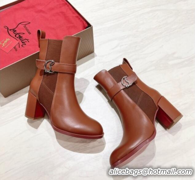 Trendy Design Christian Louboutin CL Chelsea Heel Ankle Boots 7cm in Calf Leather Brown 1223119