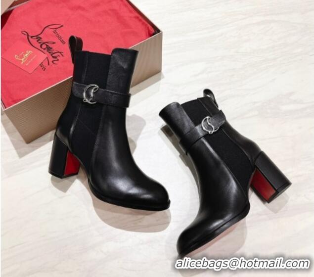 Top Design Christian Louboutin CL Chelsea Heel Ankle Boots 7cm in Calf Leather Black 1223120