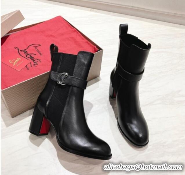 Top Design Christian Louboutin CL Chelsea Heel Ankle Boots 7cm in Calf Leather Black 1223120