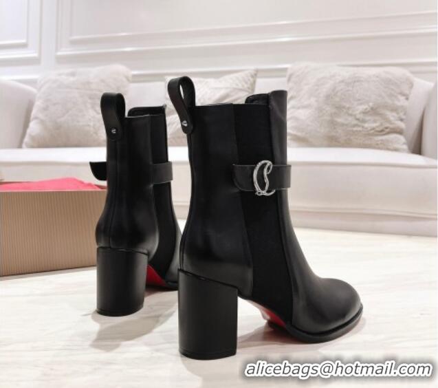 Top Design Christian Louboutin CL Chelsea Heel Ankle Boots 7cm in Calf Leather Black 1223120