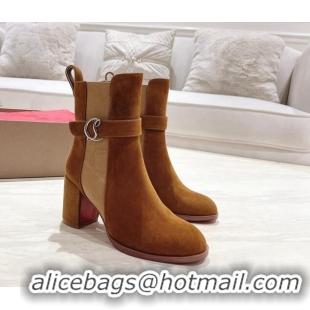 Good Quality Christian Louboutin CL Chelsea Heel Ankle Boots 7cm in Suede Brown 1223121