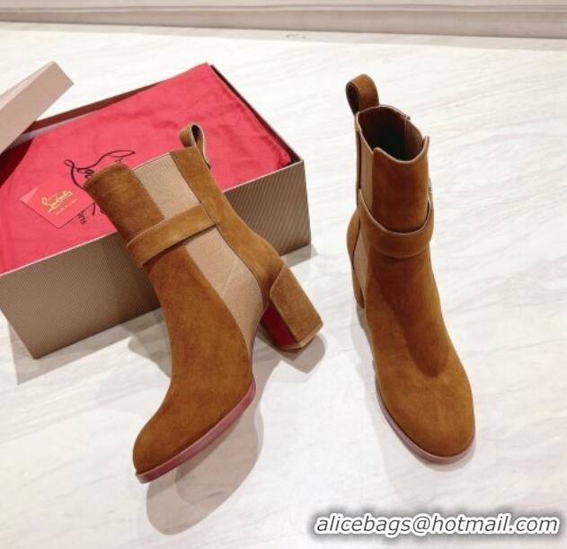 Good Quality Christian Louboutin CL Chelsea Heel Ankle Boots 7cm in Suede Brown 1223121