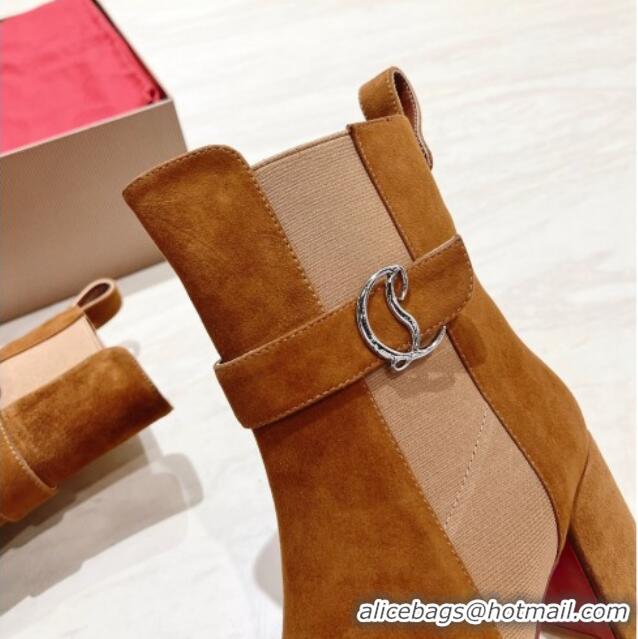 Good Quality Christian Louboutin CL Chelsea Heel Ankle Boots 7cm in Suede Brown 1223121