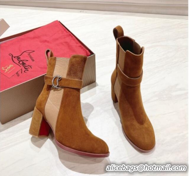 Good Quality Christian Louboutin CL Chelsea Heel Ankle Boots 7cm in Suede Brown 1223121