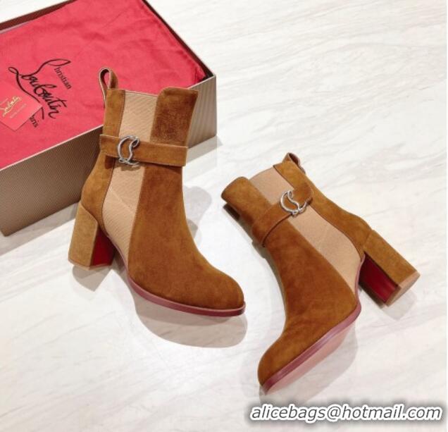 Good Quality Christian Louboutin CL Chelsea Heel Ankle Boots 7cm in Suede Brown 1223121