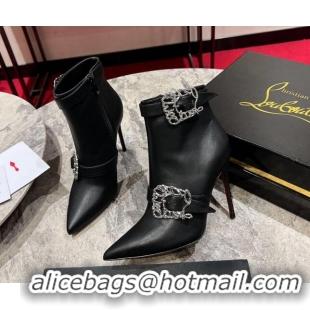 Good Quality Christian Louboutin Giddylina Heel Ankle Boots 10cm in Calf Leather Black 1223122