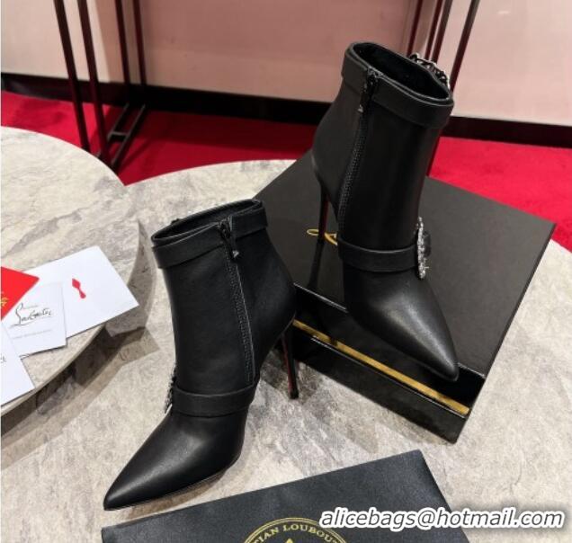 Good Quality Christian Louboutin Giddylina Heel Ankle Boots 10cm in Calf Leather Black 1223122