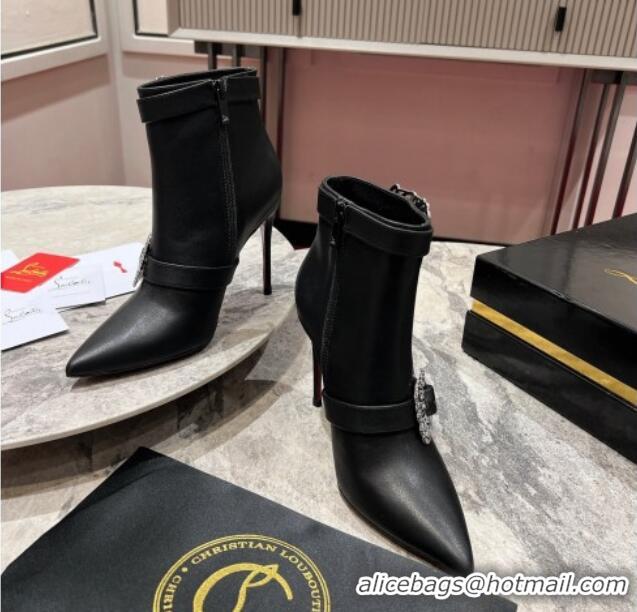 Good Quality Christian Louboutin Giddylina Heel Ankle Boots 10cm in Calf Leather Black 1223122