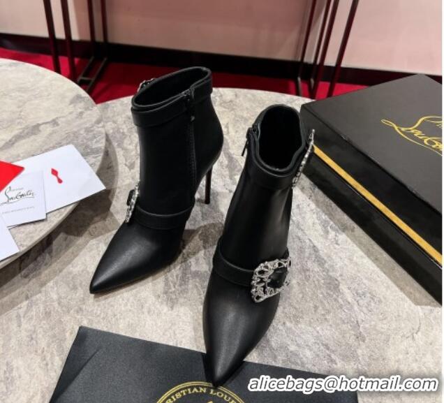 Good Quality Christian Louboutin Giddylina Heel Ankle Boots 10cm in Calf Leather Black 1223122