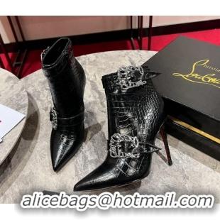 Purchase Christian Louboutin Giddylina Heel Ankle Boots 10cm in Crocodile Embossed Leather Black 1223123