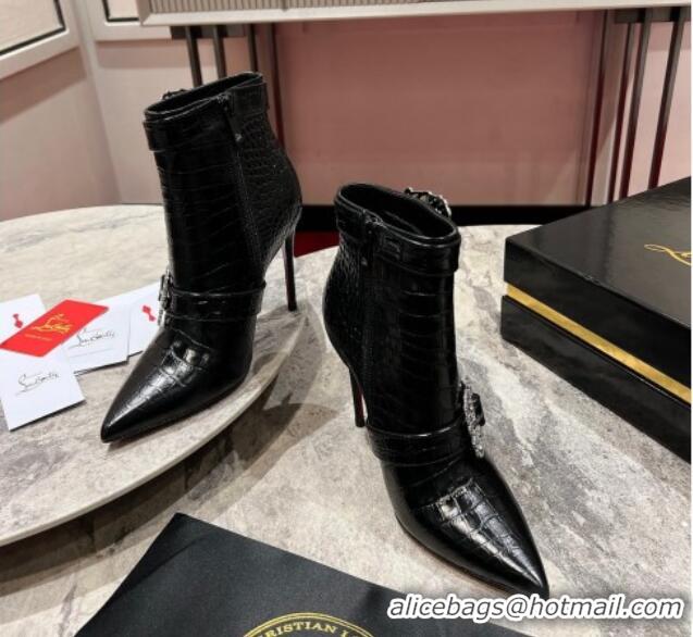 Purchase Christian Louboutin Giddylina Heel Ankle Boots 10cm in Crocodile Embossed Leather Black 1223123