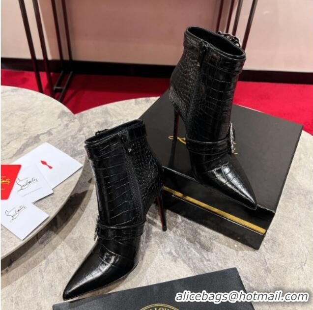 Purchase Christian Louboutin Giddylina Heel Ankle Boots 10cm in Crocodile Embossed Leather Black 1223123