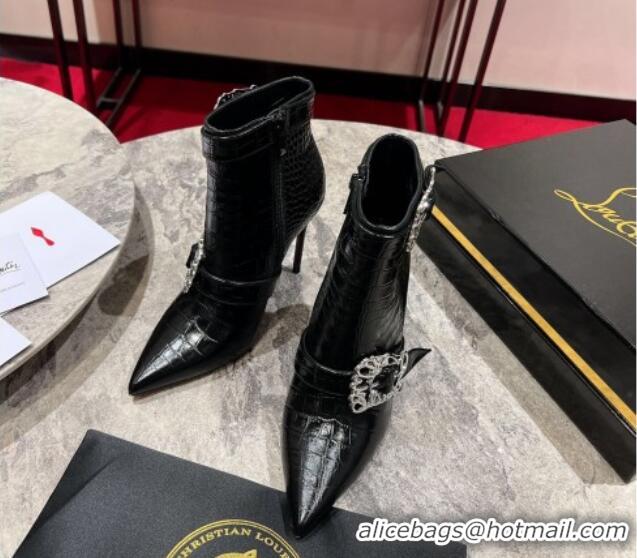 Purchase Christian Louboutin Giddylina Heel Ankle Boots 10cm in Crocodile Embossed Leather Black 1223123