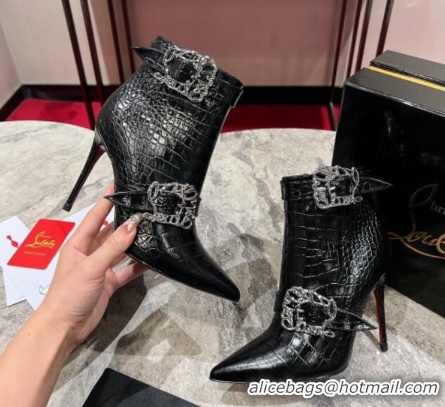 Purchase Christian Louboutin Giddylina Heel Ankle Boots 10cm in Crocodile Embossed Leather Black 1223123