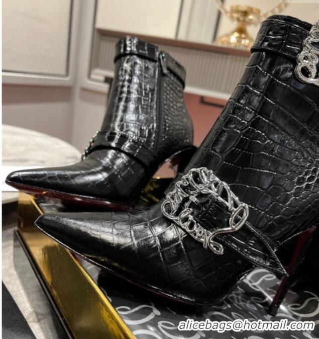 Purchase Christian Louboutin Giddylina Heel Ankle Boots 10cm in Crocodile Embossed Leather Black 1223123