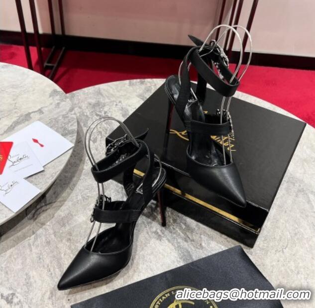 Pretty Style Christian Louboutin Giddylina Strappy Pumps 10cm in Calf Leather Black 1223126