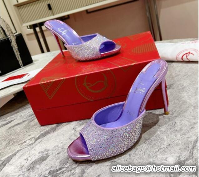 Best Product Christian Louboutin Me Dolly High Heel Slides Sandals 10cm in Strass Purple 1223127